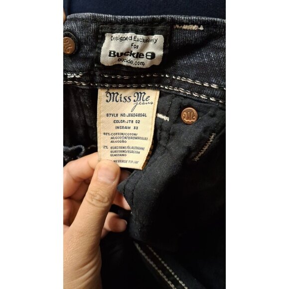 Miss Me Buckle Black Skinny Jeans Womens 25X33 Flap Pocket Y2K Stretch Denim - Picture 4 of 4